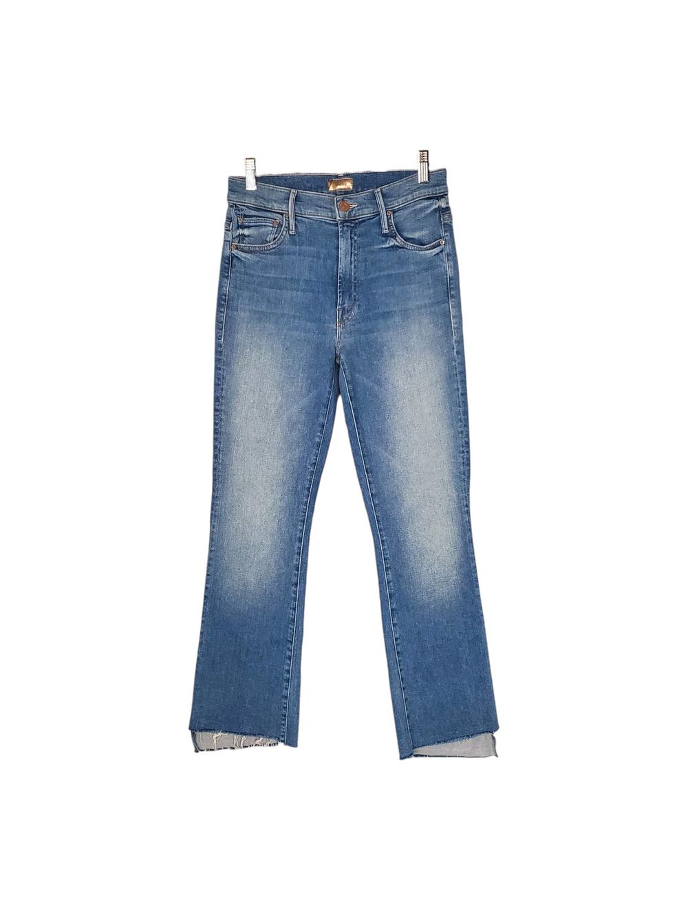 Mother The Insider Crop Step Fray Denim Jeans Shoot To Thrill Wash Blue Size 26